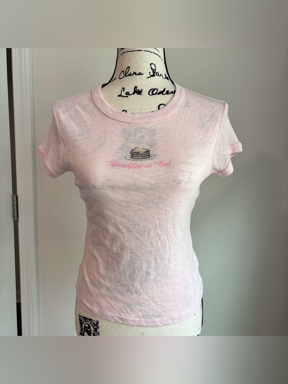 Wild fable Women lighy Pink graphic Baby tee shirt with pancakes print size M